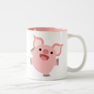 Cute Joyous Cartoon Pig Two-Tone Coffee Mug