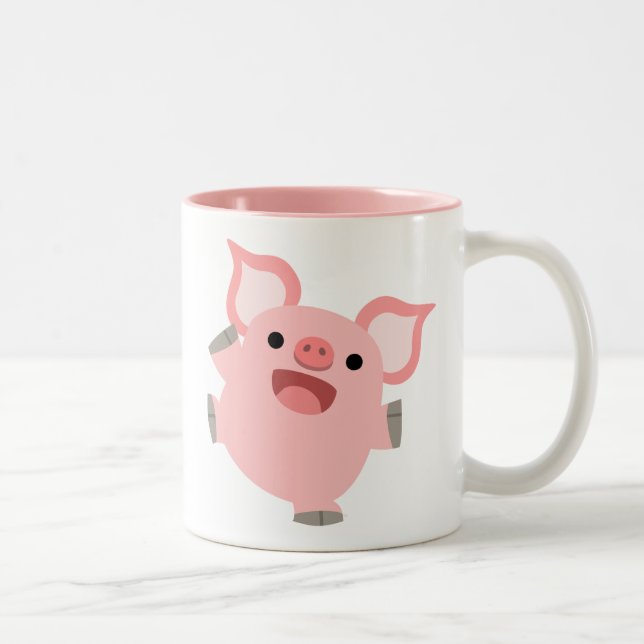 Cute Joyous Cartoon Pig Two-Tone Coffee Mug (Right)