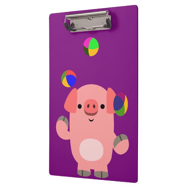 Cute Juggling Cartoon Pig Clipboard (Left)