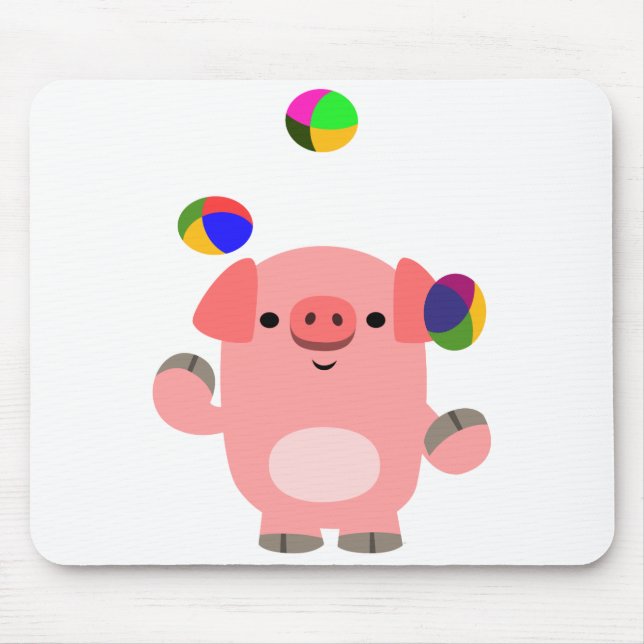 Cute Juggling Cartoon Pig Mousepad (Front)