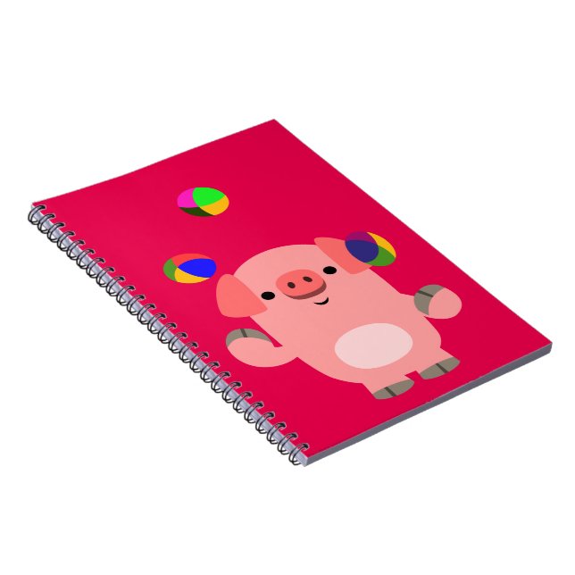 Cute Juggling Cartoon Pig Notebook (Right Side)