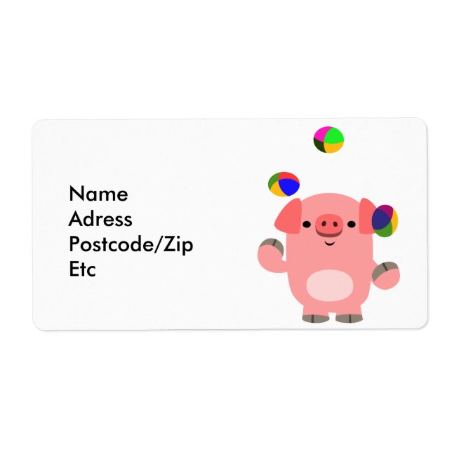 Cute Juggling Cartoon Pig Shipping Label (Front)