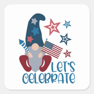 Cute July Fourth Patricotic gnome party Square Sticker