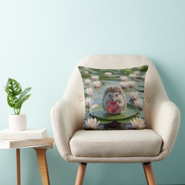 Cute July Hedgehog with Ruby Heart Cushion (Chair)