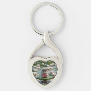 Cute July Hedgehog with Ruby Heart Key Ring