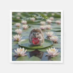 Cute July Hedgehog with Ruby Heart Napkin