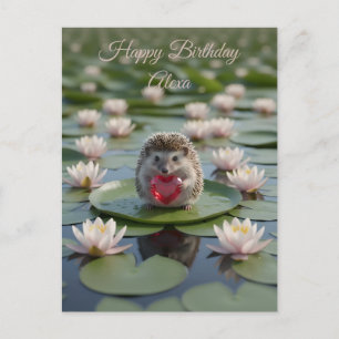 Cute July Hedgehog with Ruby Heart Postcard