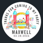 Cute Jump Bounce House Kid Thank You Birthday  Classic Round Sticker<br><div class="desc">Modern Circus Carnival Festival Show Kid Birthday Invitation</div>