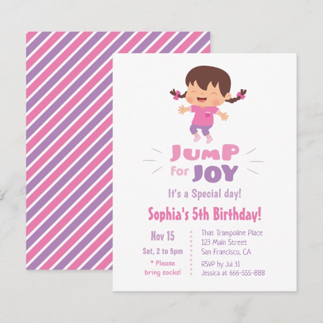 Cute Jump For Joy Girls Birthday Party Invitation (Front/Back)