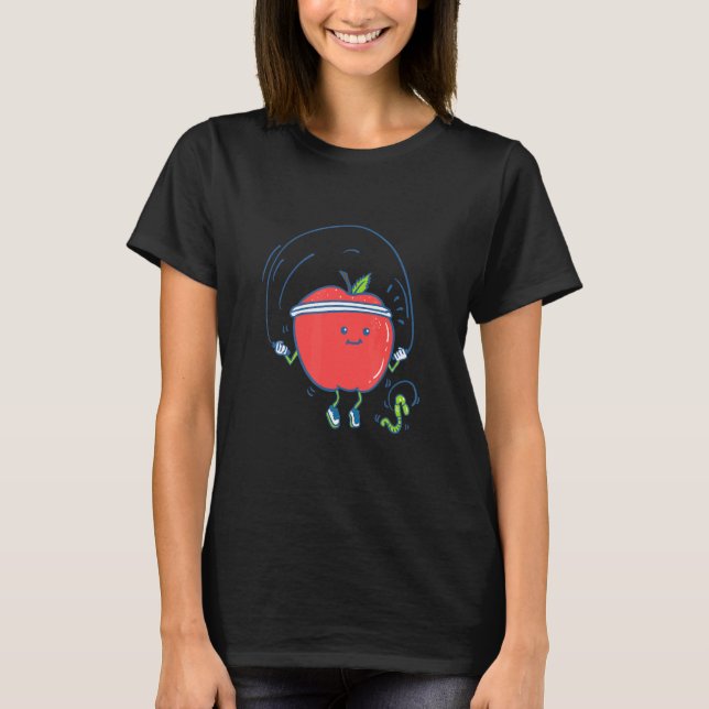 Cute Jumping Apple Rope Jumping Workout T-Shirt (Front)