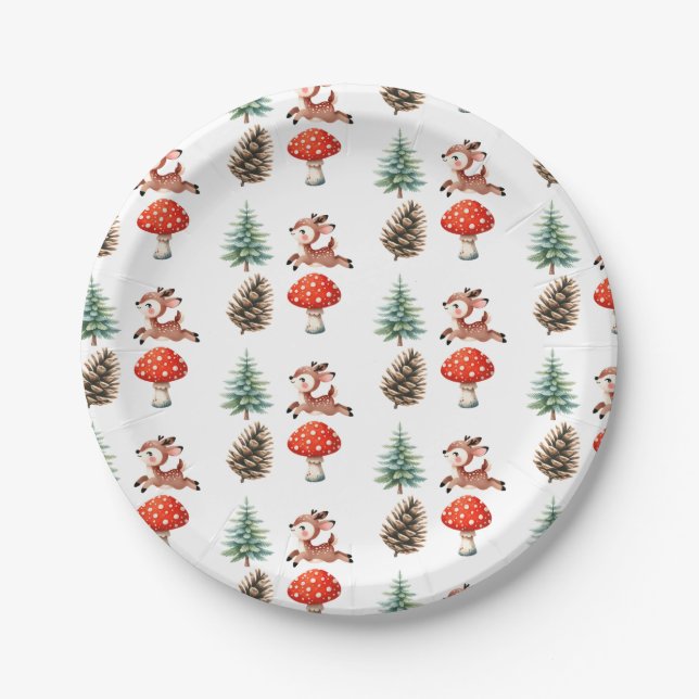 Cute Jumping Baby Reindeer Christmas Pattern Party Paper Plate (Front)