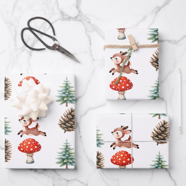 Cute Jumping Baby Reindeer Pattern Christmas Wrapping Paper Sheet (Front)