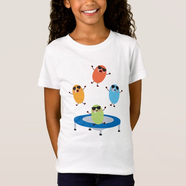 Cute Jumping Candy Beans Wearing Sunglasses T-Shirt (Front)