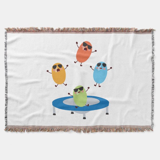Cute Jumping Candy Beans Wearing Sunglasses Throw Blanket (Front)