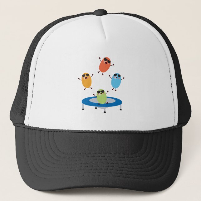 Cute Jumping Candy Beans Wearing Sunglasses Trucker Hat (Front)