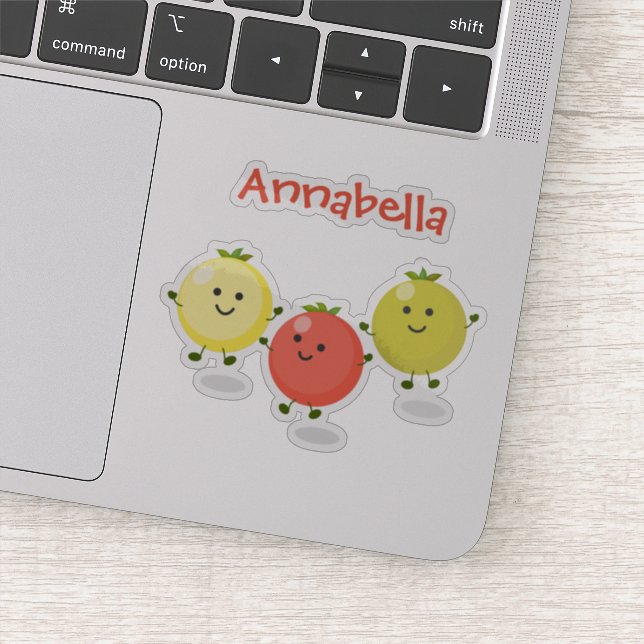 Cute jumping cherry tomatoes cartoon illustration (Detail)