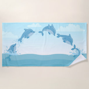 Cute Jumping Dolphins Beach Towel