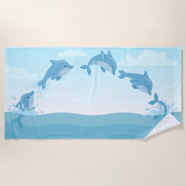 Cute Jumping Dolphins Beach Towel (Front)