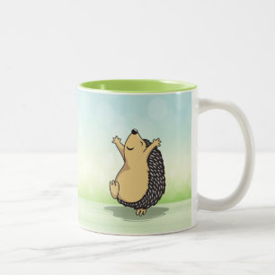 Cute Jumping Hedgehog Green Two-Tone Coffee Mug