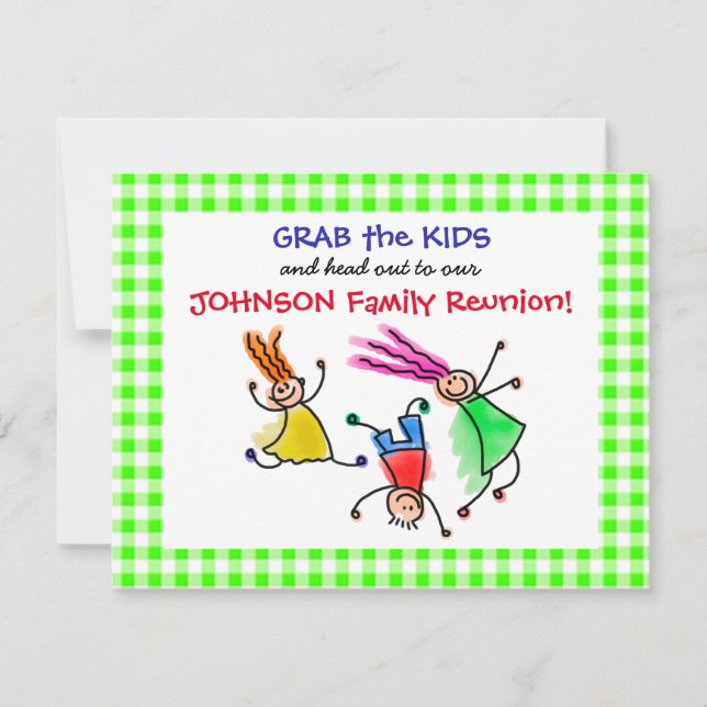 Cute Jumping Kids Family Reunion Invitation (Front)