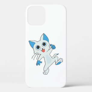 CUTE JUMPING LIGHT CYAN KITTEN WITH BLUE EYES,EARS iPhone 12 CASE
