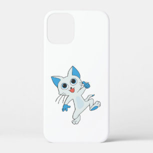 CUTE JUMPING LIGHT CYAN KITTEN WITH BLUE EYES,EARS iPhone 12 MINI CASE