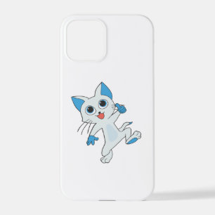 CUTE JUMPING LIGHT CYAN KITTEN WITH BLUE EYES,EARS iPhone 12 PRO CASE