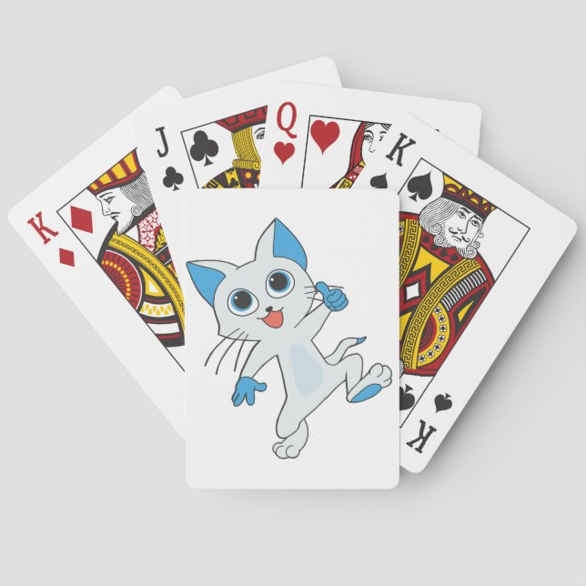 CUTE JUMPING LIGHT CYAN KITTEN WITH BLUE EYES,EARS PLAYING CARDS (Back)