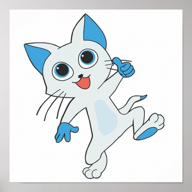 CUTE JUMPING LIGHT CYAN KITTEN WITH BLUE EYES,EARS POSTER (Front)