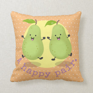 Cute jumping pears cartoon illustration cushion