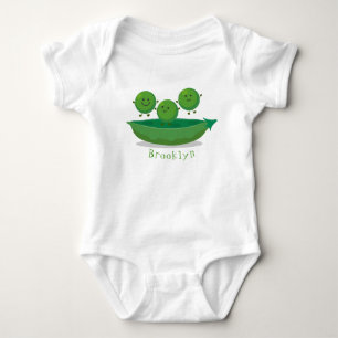 Cute jumping peas in pod cartoon illustration baby bodysuit