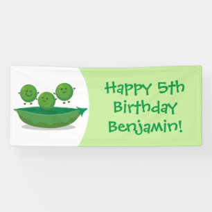Cute jumping peas in pod cartoon illustration banner
