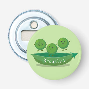 Cute jumping peas in pod cartoon illustration bottle opener