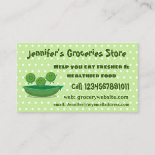 Cute jumping peas in pod cartoon illustration business card