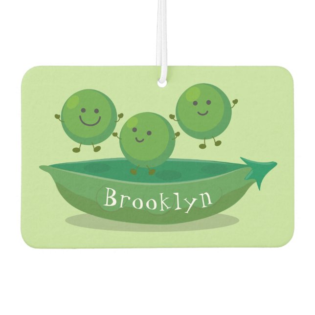 Cute jumping peas in pod cartoon illustration car air freshener (Front)