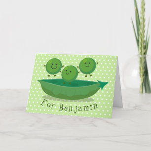 Cute jumping peas in pod cartoon illustration card