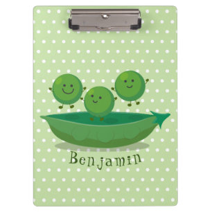 Cute jumping peas in pod cartoon illustration clipboard