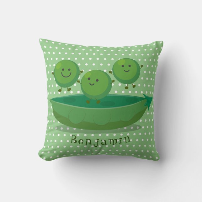 Cute jumping peas in pod cartoon illustration cushion (Front)