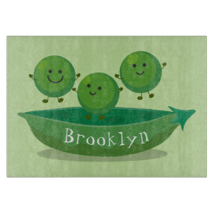 Cute jumping peas in pod cartoon illustration cutting board