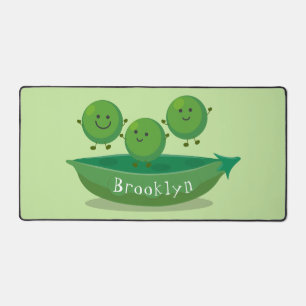 Cute jumping peas in pod cartoon illustration desk mat