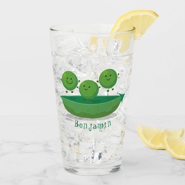Cute jumping peas in pod cartoon illustration glass (Back Ice)
