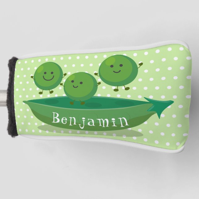 Cute jumping peas in pod cartoon illustration golf head cover (Front)