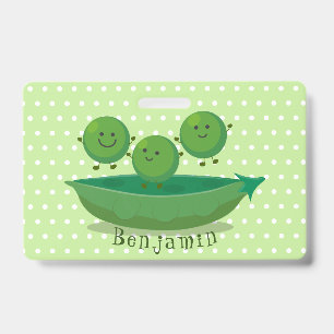 Cute jumping peas in pod cartoon illustration ID badge