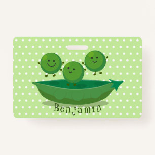 Cute jumping peas in pod cartoon illustration ID badge