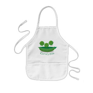 Cute jumping peas in pod cartoon illustration kids apron