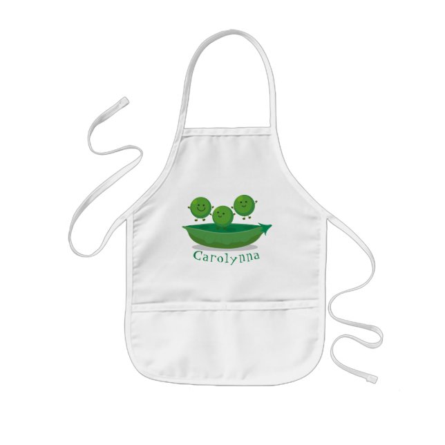 Cute jumping peas in pod cartoon illustration kids apron (Front)