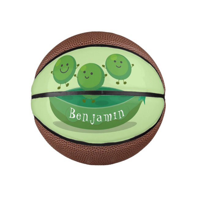 Cute jumping peas in pod cartoon illustration mini basketball (Front)