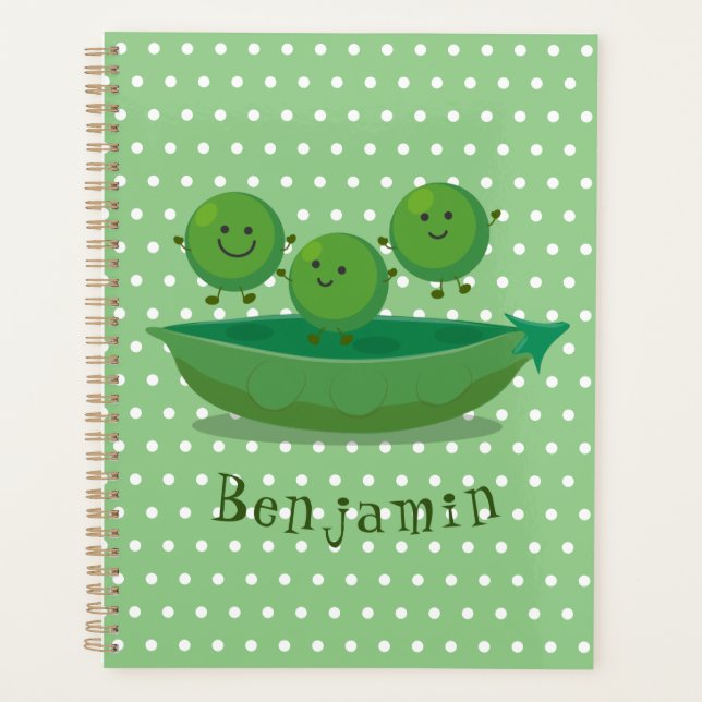 Cute jumping peas in pod cartoon illustration planner (Front)