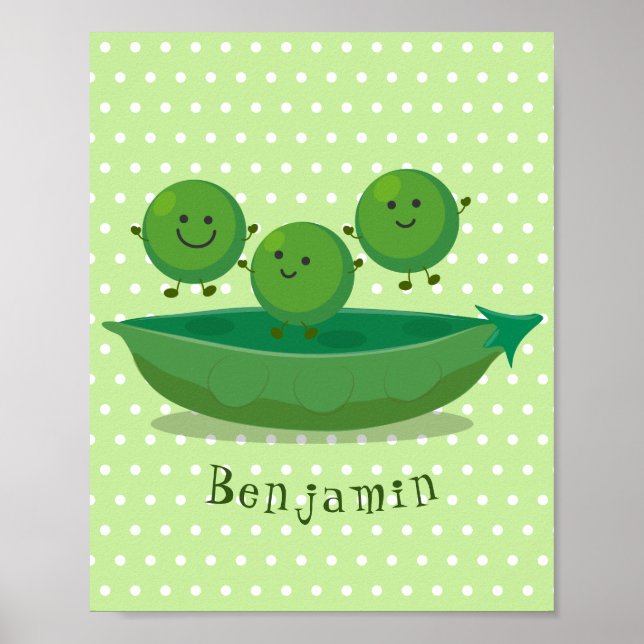 Cute jumping peas in pod cartoon illustration poster (Front)
