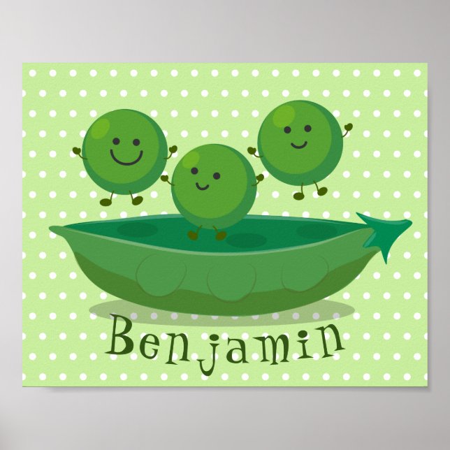 Cute jumping peas in pod cartoon illustration poster (Front)